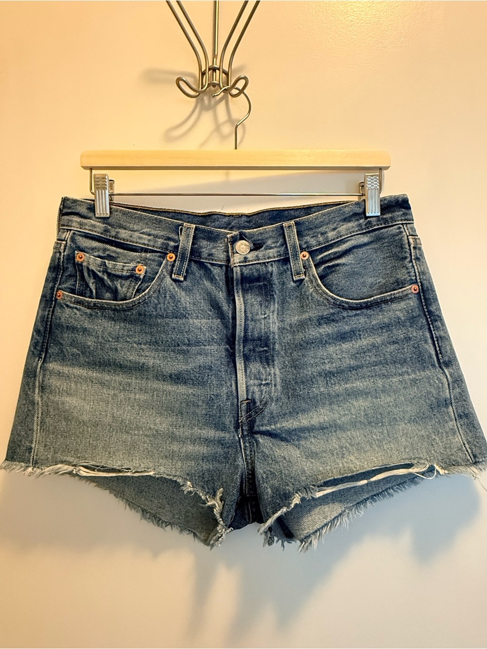 Levi's Blue Frayed Hem Denim Shorts